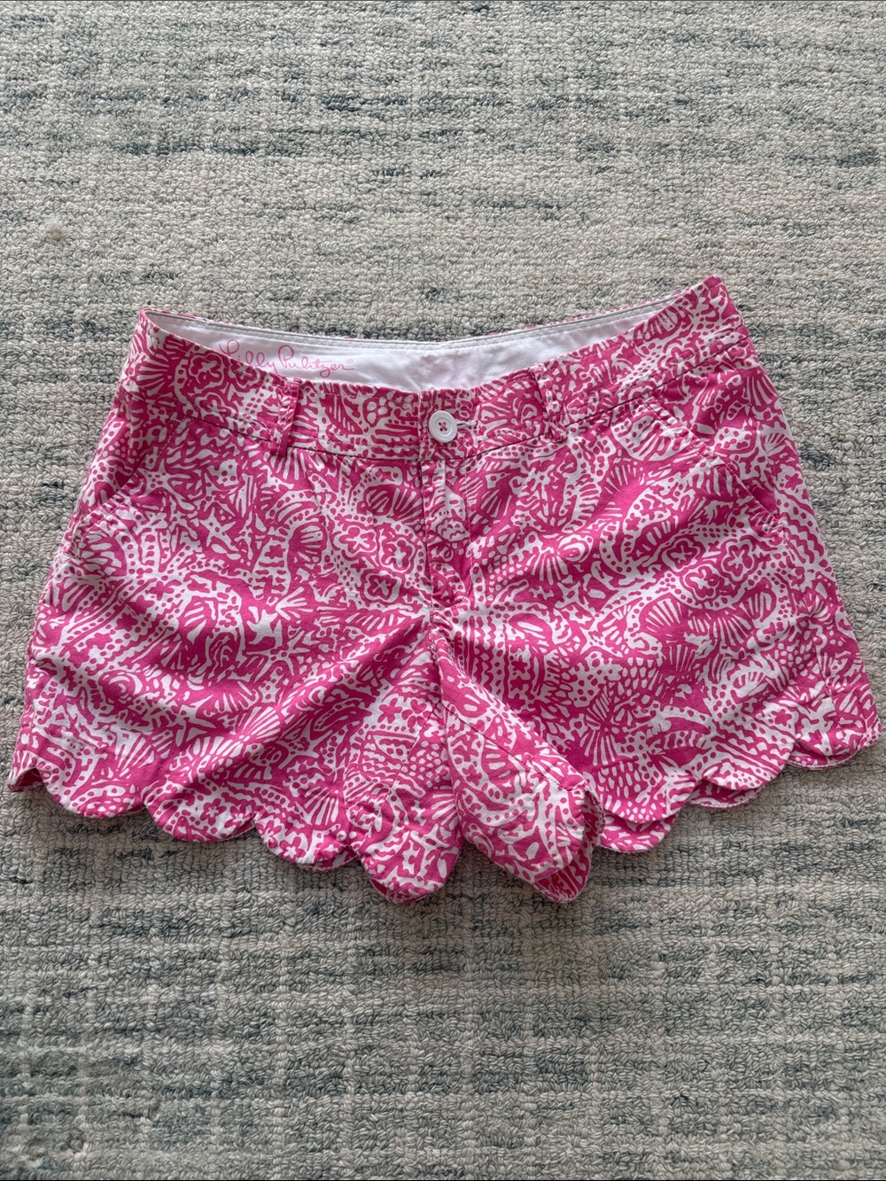 Lilly Pulitzer Pink and White Scalloped Hem Shorts